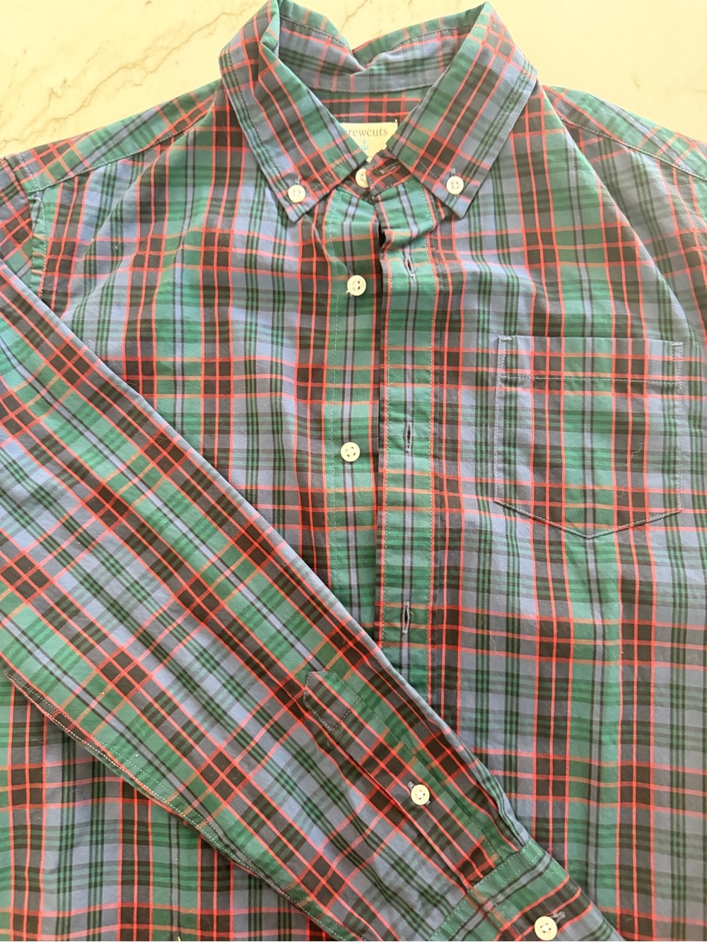 Crewcuts Green Plaid Button-Down Shirt with Red and Blue Accents j Crew